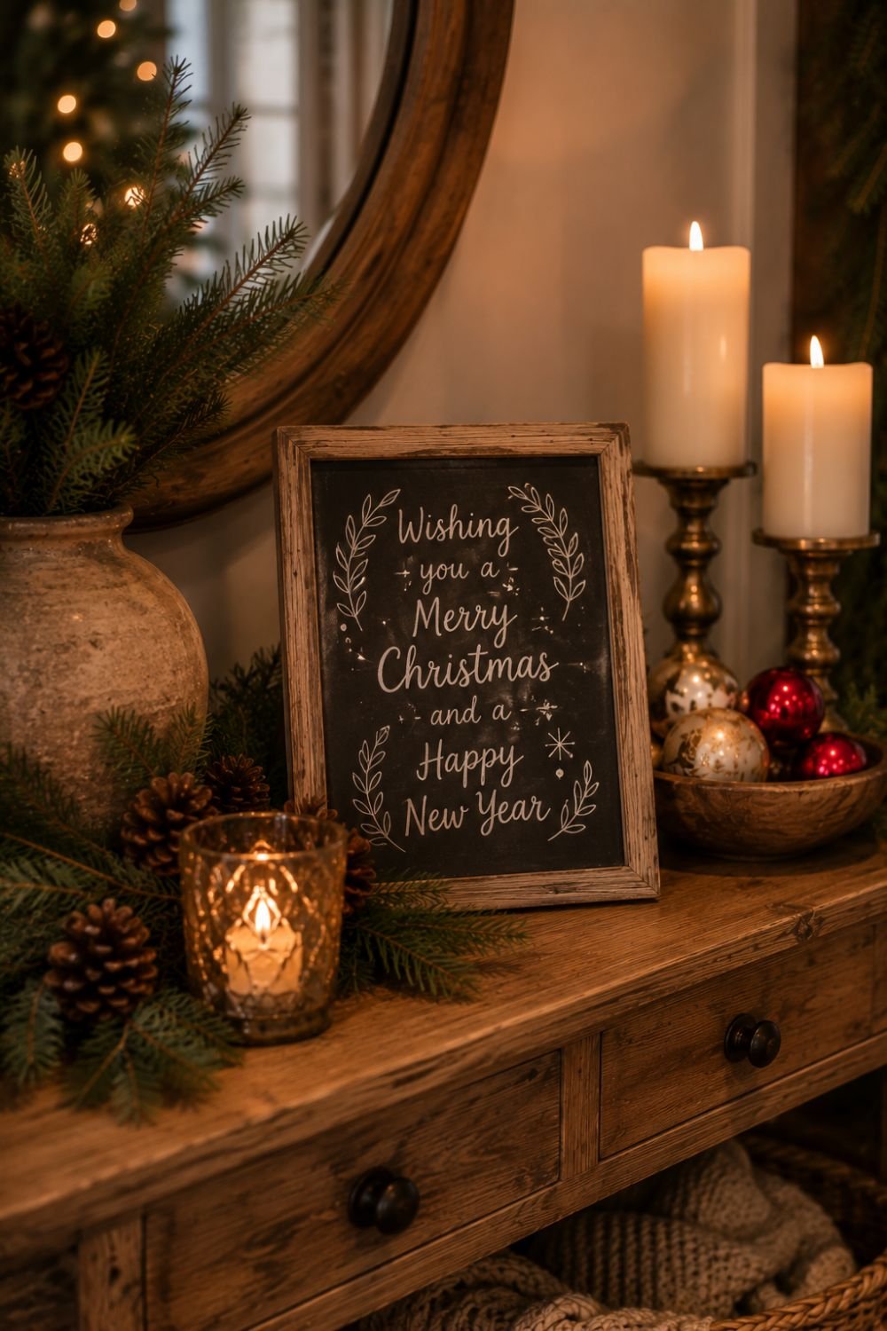 chalkboard sign christmas entryway decor idea