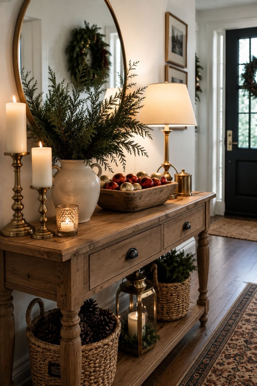 console table christmas entryway decor idea