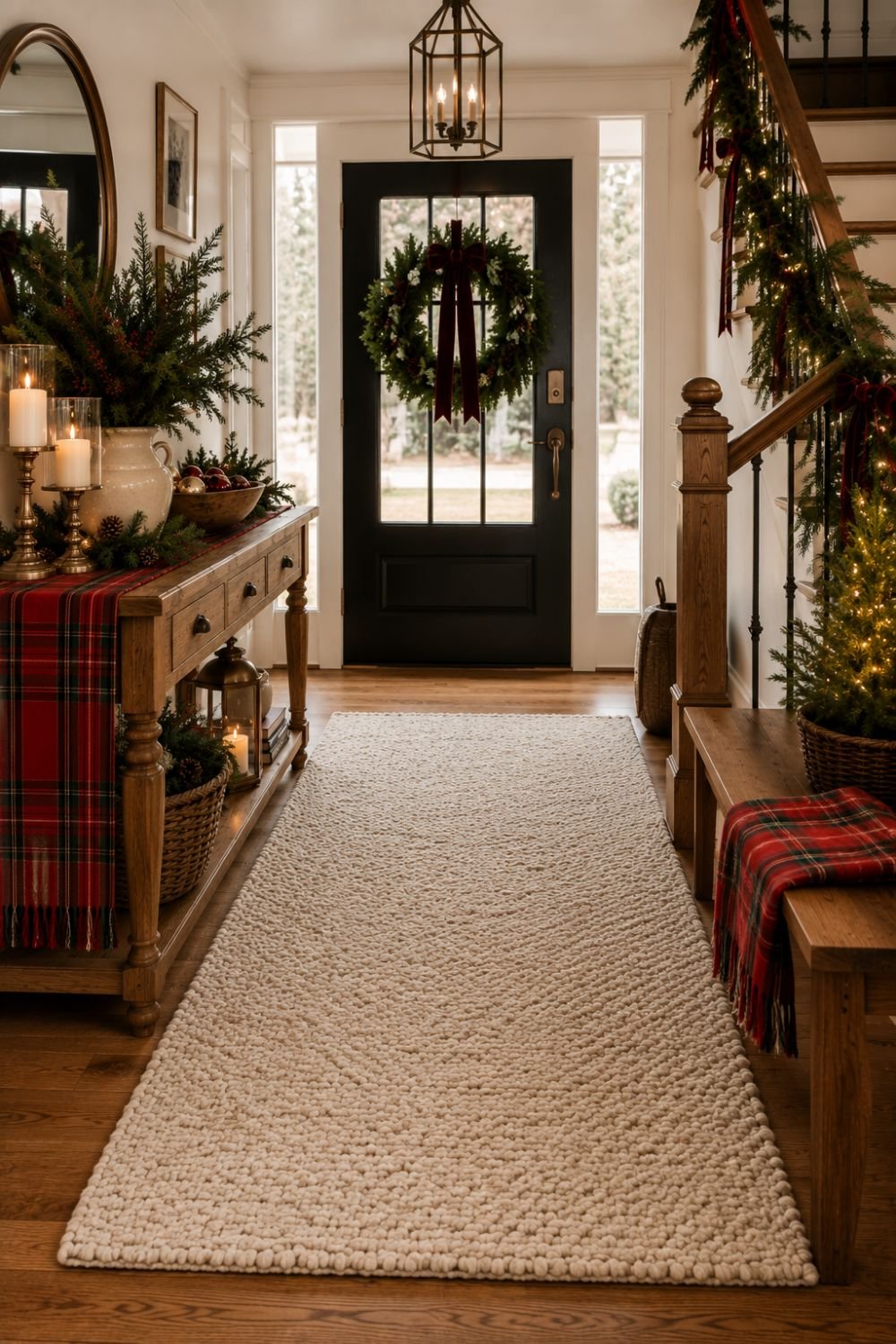 cozy rug christmas entryway decor idea
