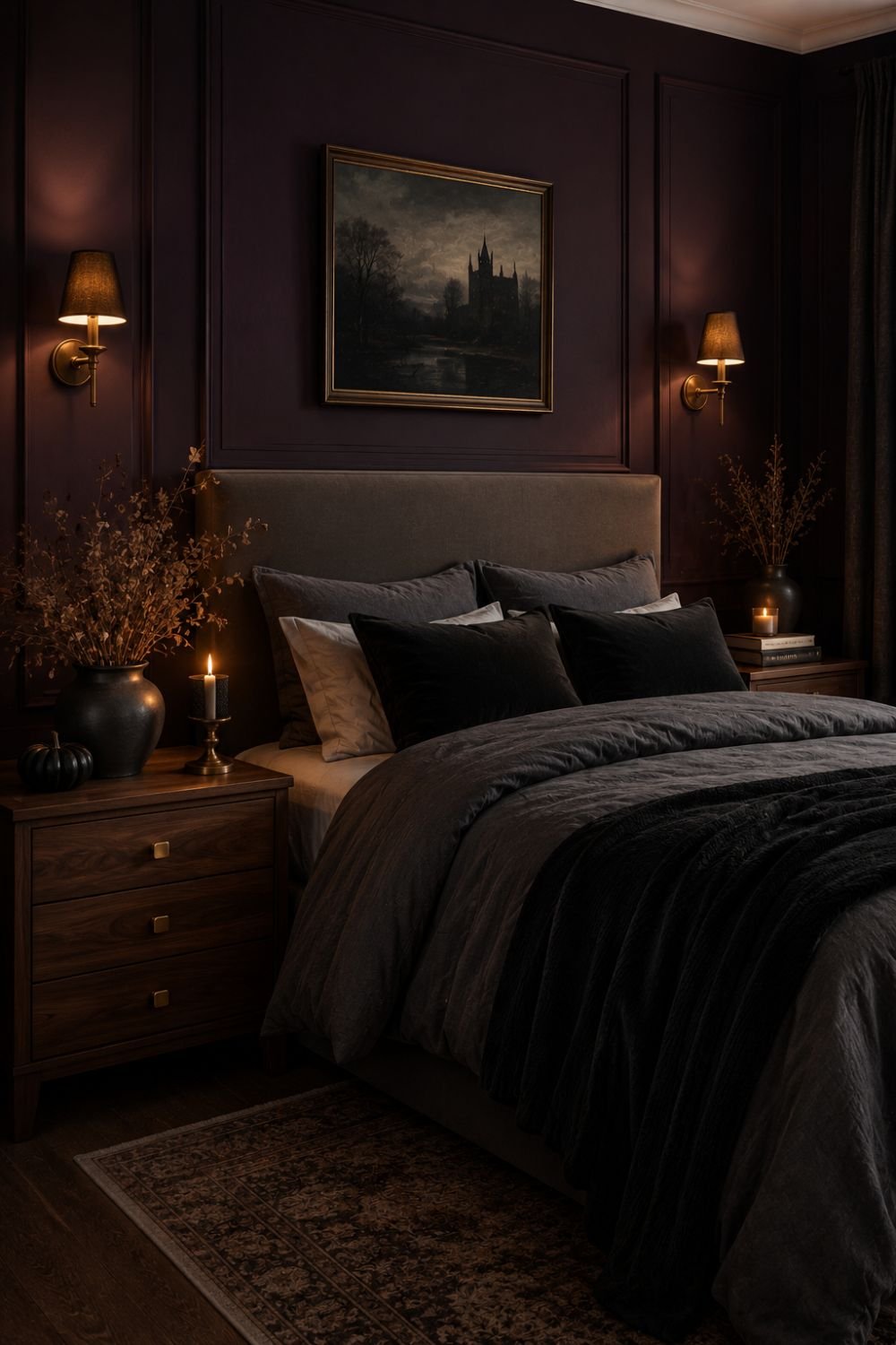 dark accent wall halloween bedroom idea