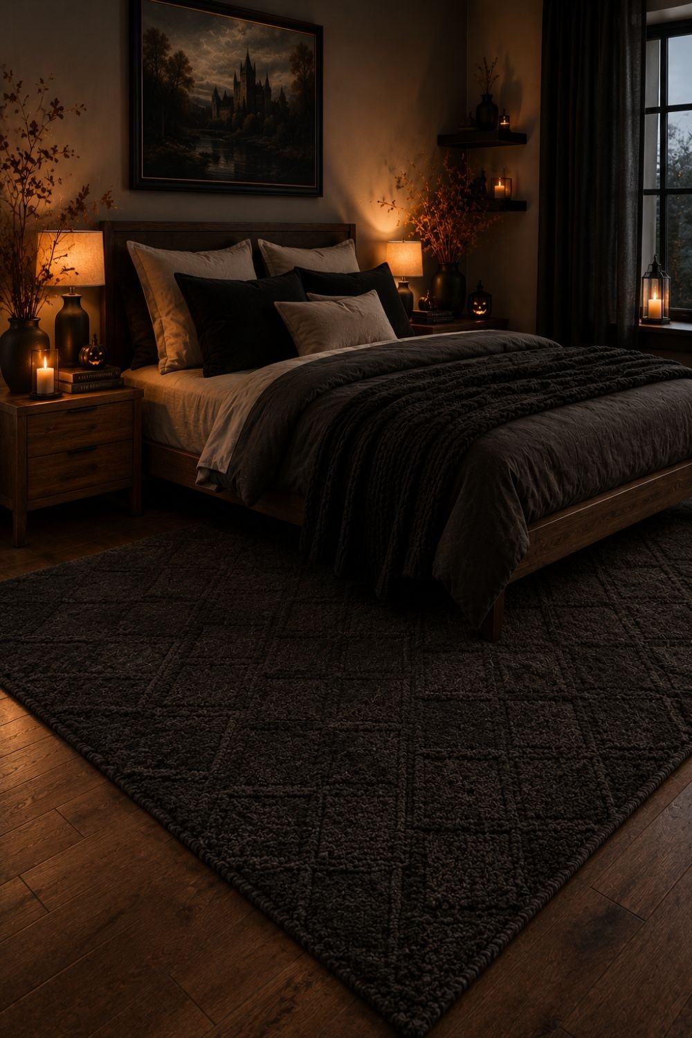 dark rug halloween bedroom decor idea