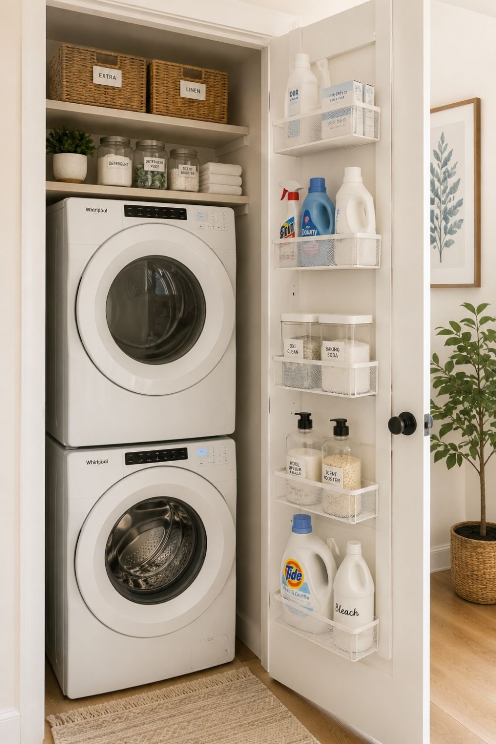 door organizer tiny laundry closet idea