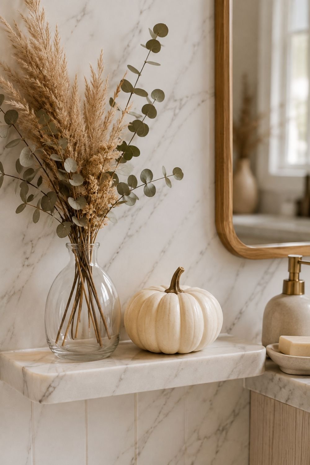 dried botanicals pumpkin bathroom decor idea