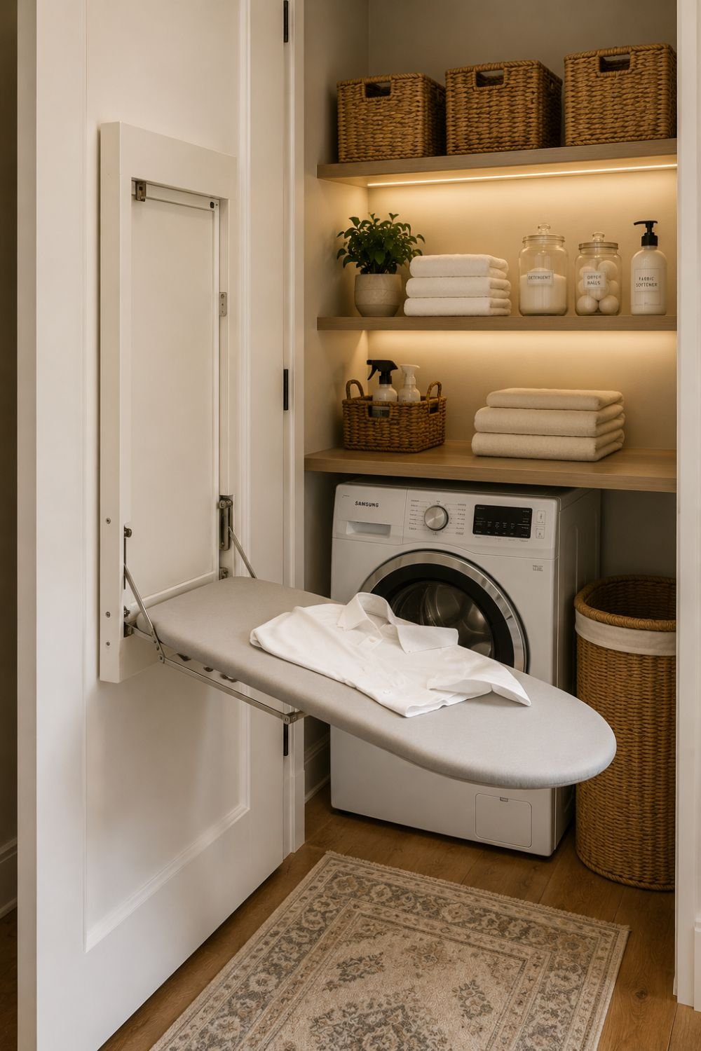 fold-out ironing board tiny laundry closet idea