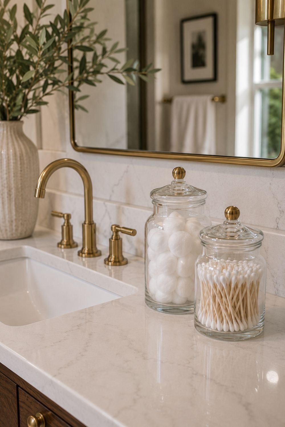 glass jars bathroom counter decor idea