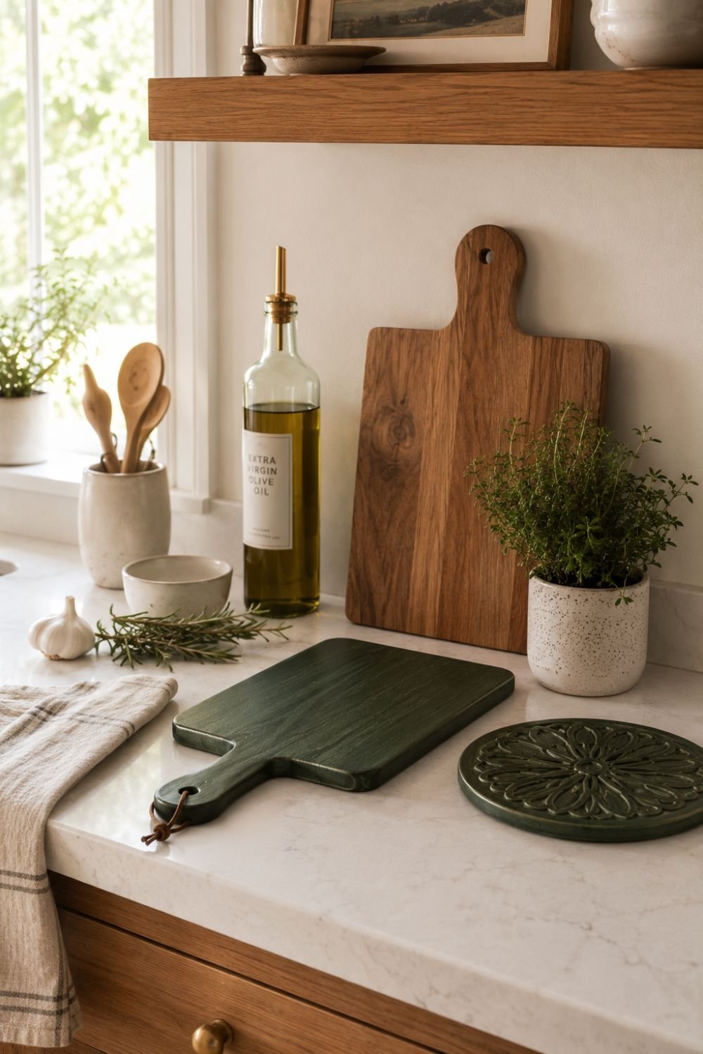 green cutting board kitchen accent idea
