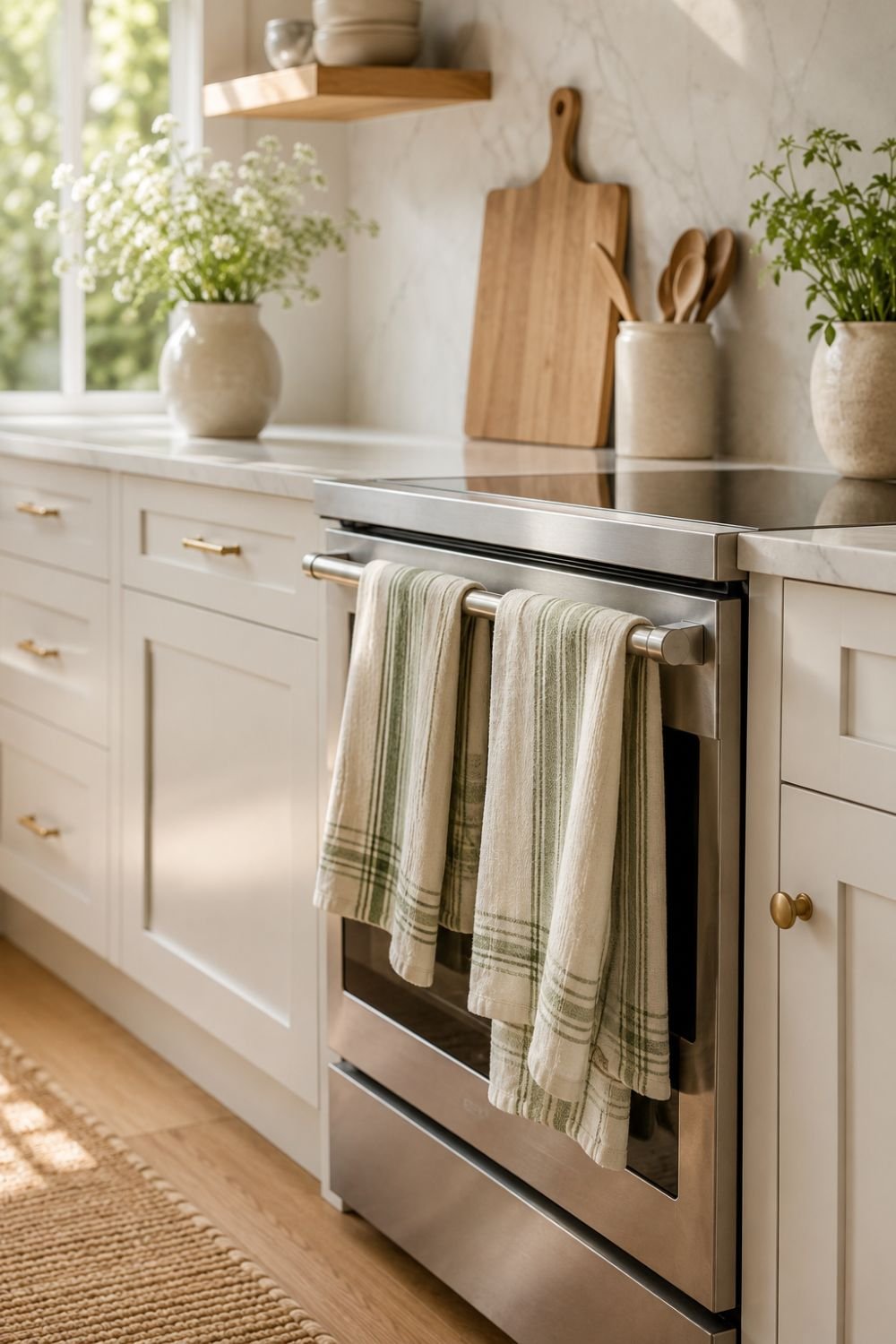 green dish towels kitchen accent idea