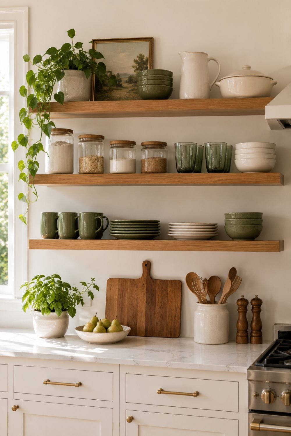 green open shelving kitchen accent idea