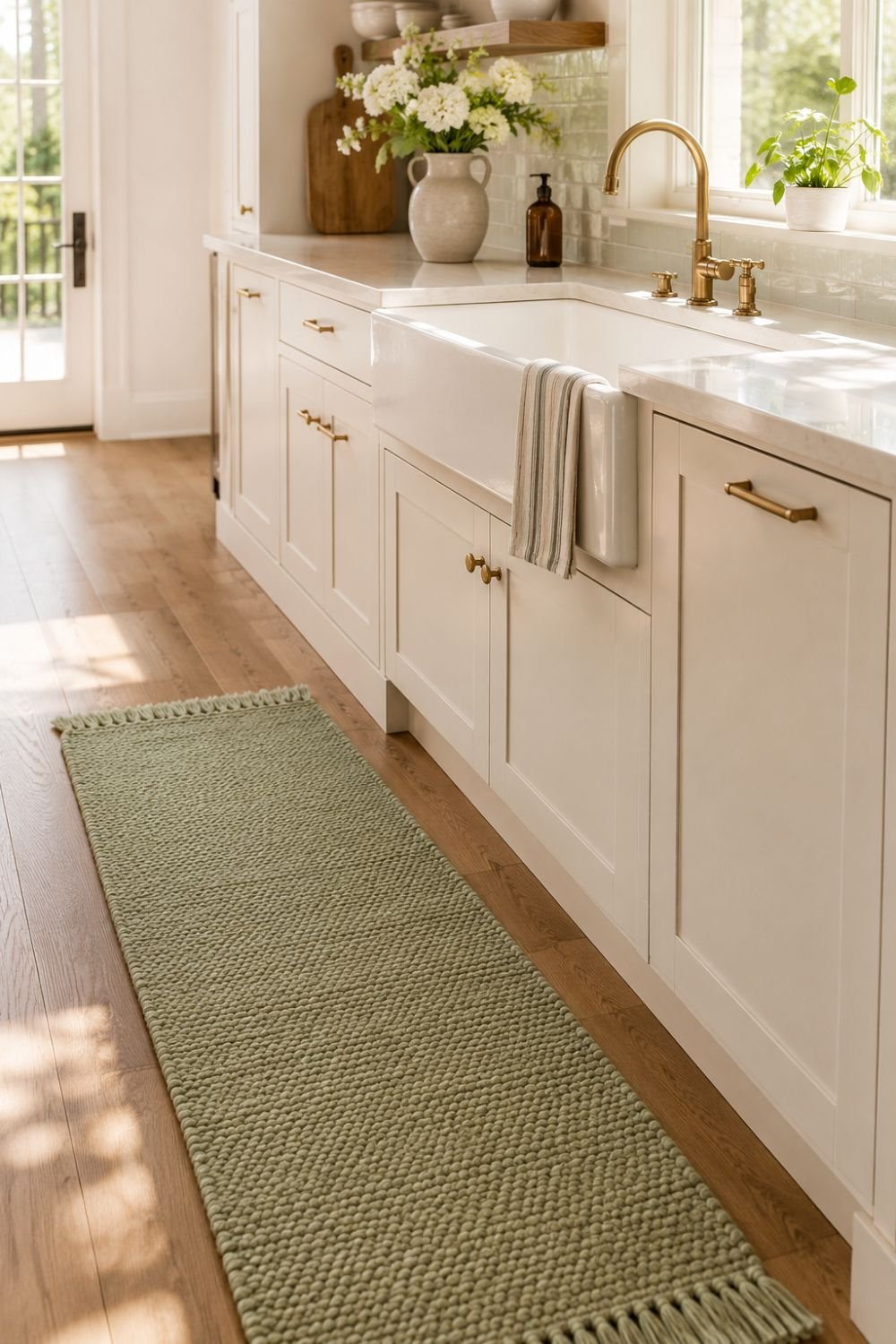 green rug kitchen accent idea