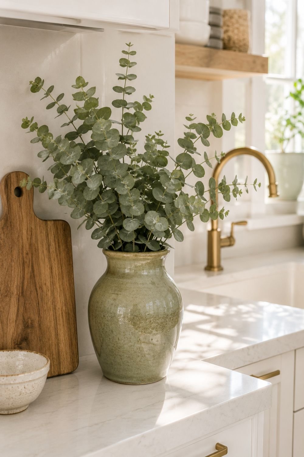 green vase kitchen accent idea