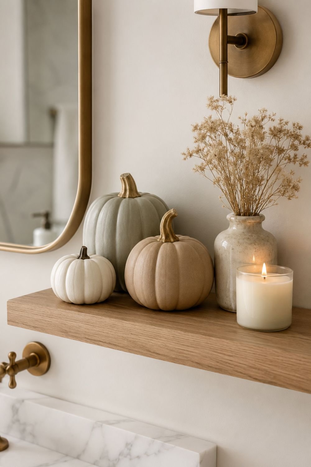 grouped pumpkins bathroom decor idea
