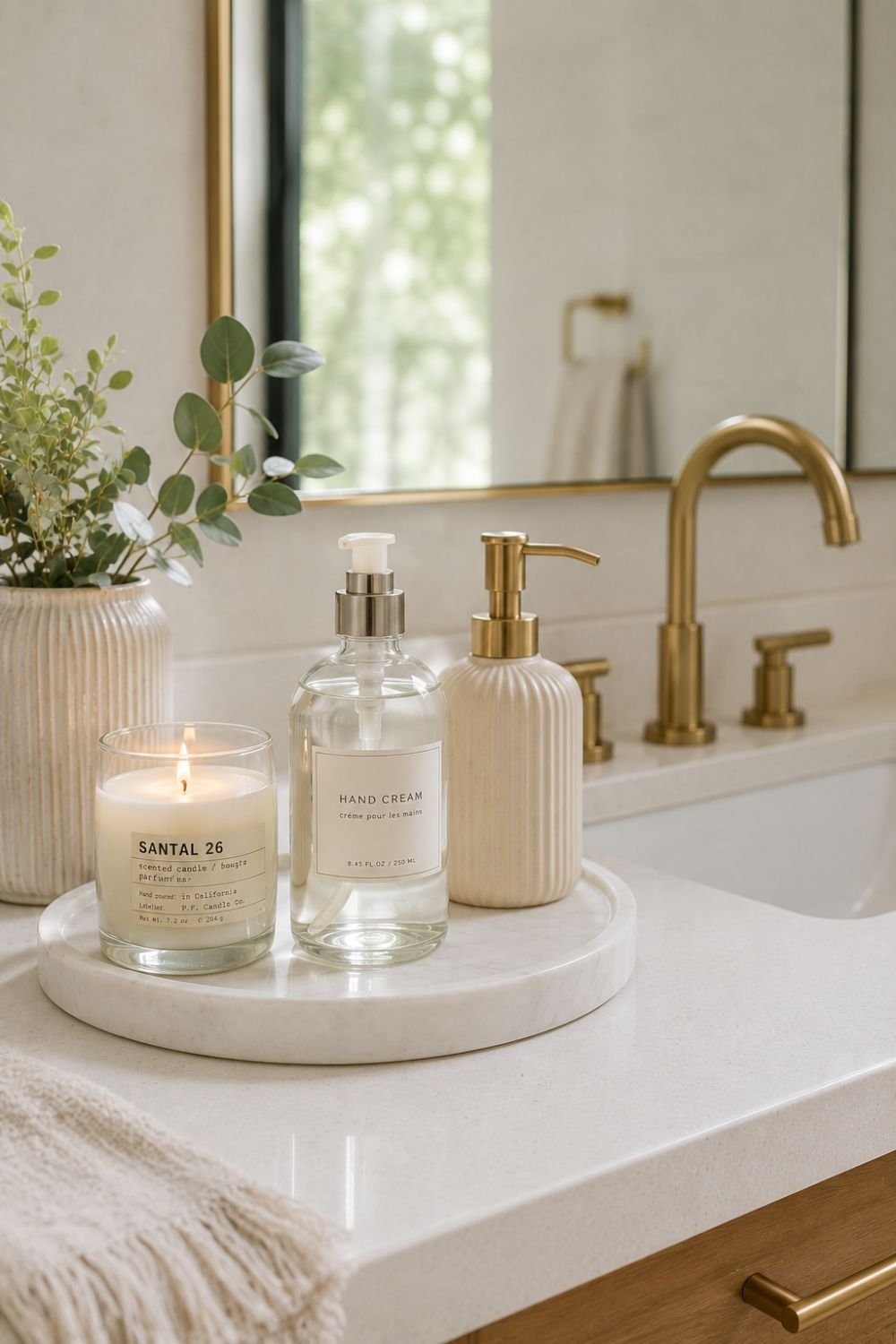hand cream bottle bathroom counter decor idea