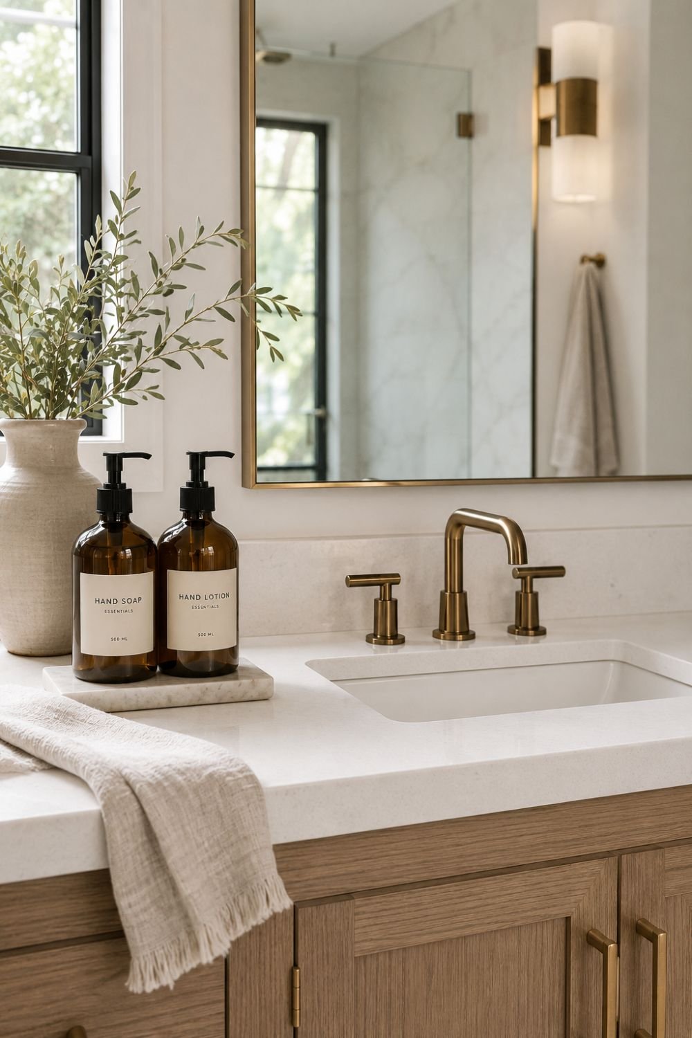 matching dispensers bathroom counter decor idea