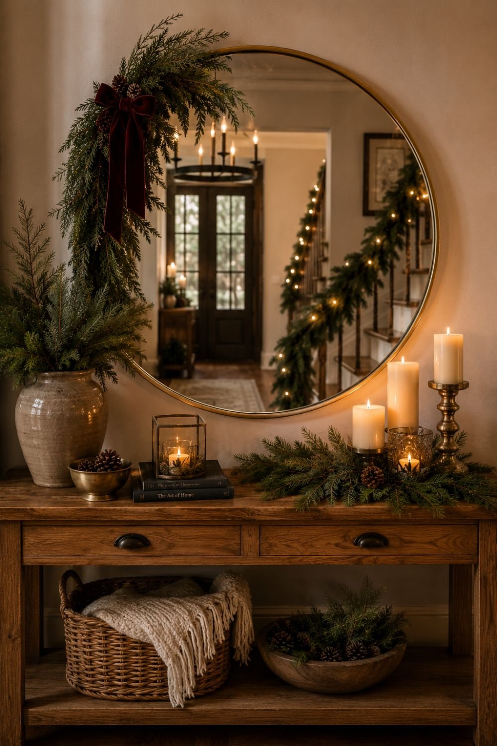 mirror styling christmas entryway decor idea