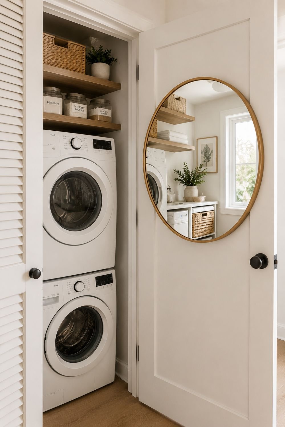 mirror tiny laundry closet idea
