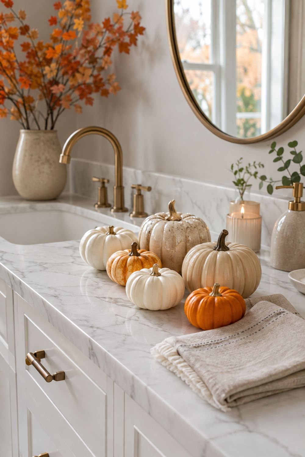 mixed pumpkins bathroom decor idea