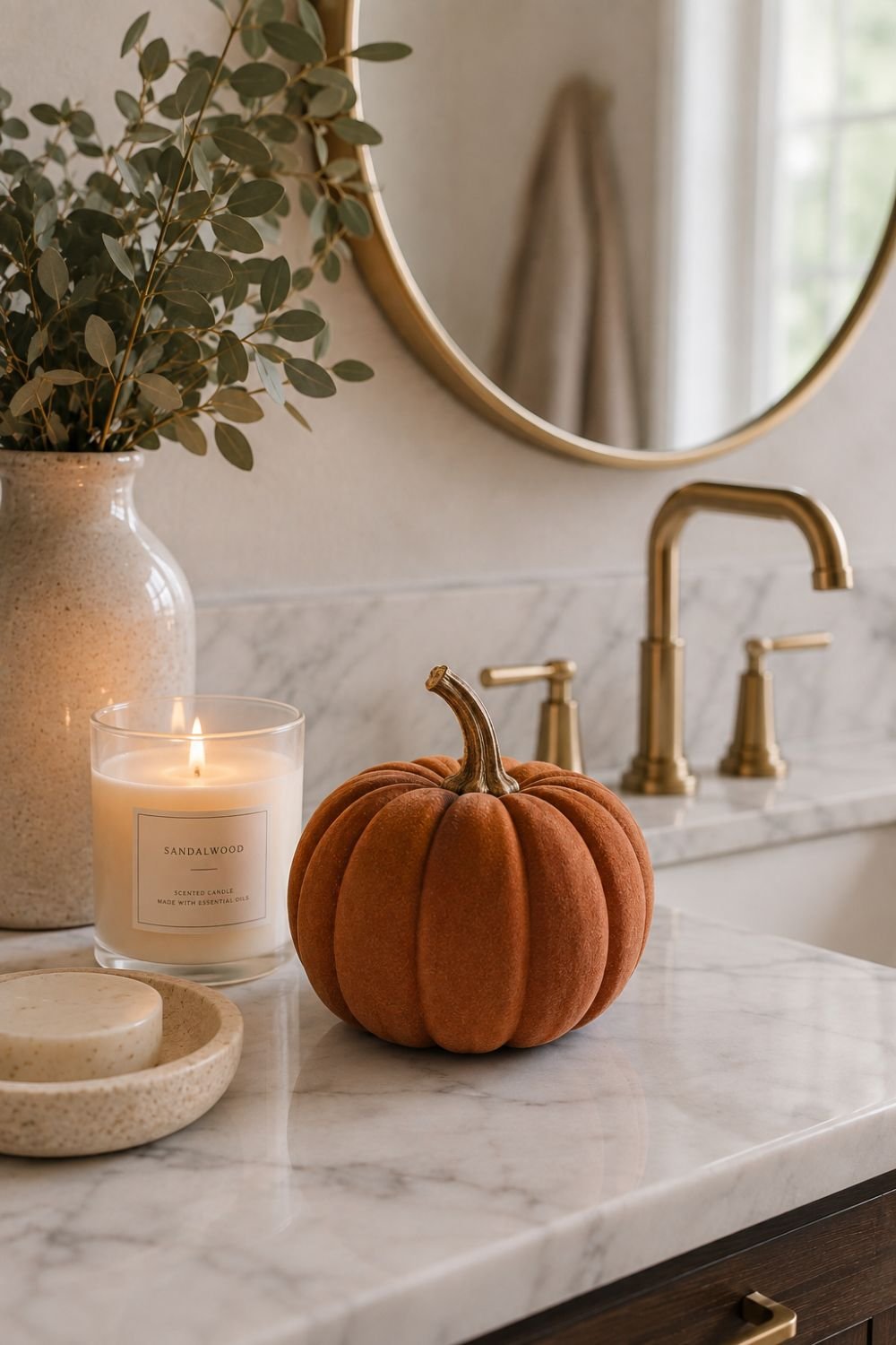 muted orange pumpkin bathroom decor idea