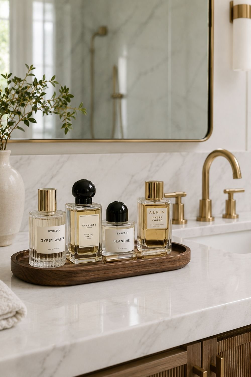 perfume tray bathroom counter decor idea