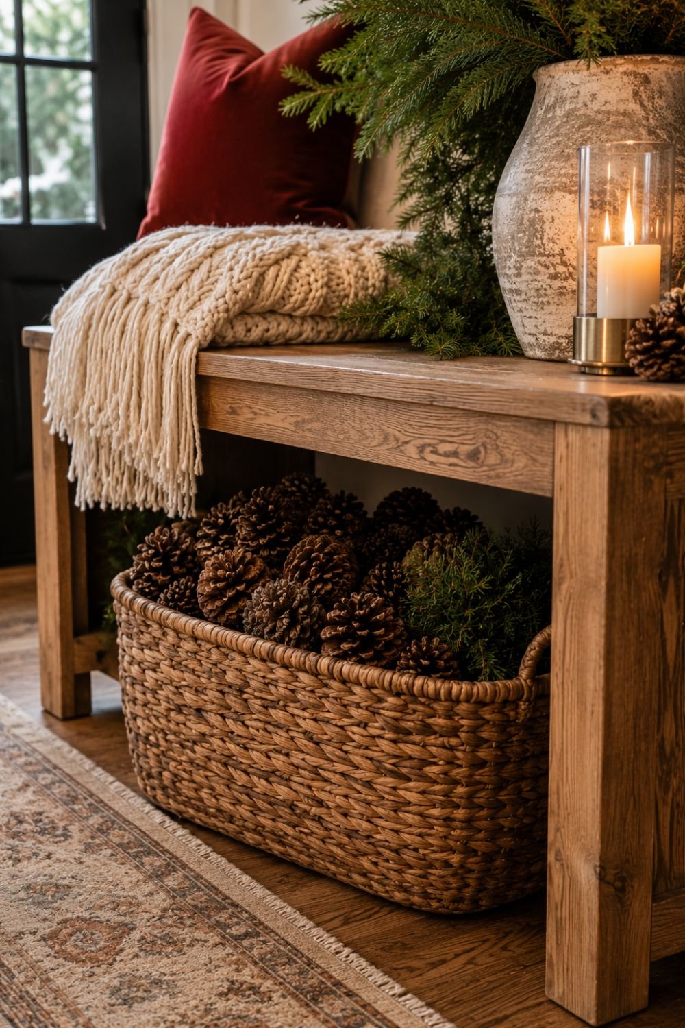 pinecone bowl christmas entryway decor idea