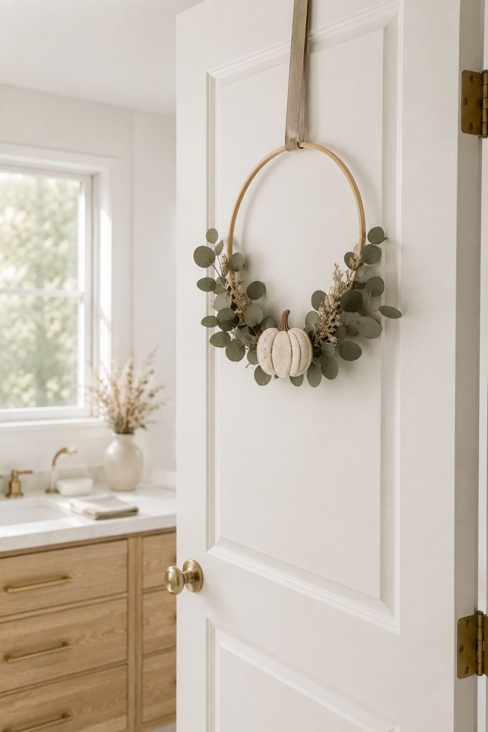 pumpkin wreath bathroom decor idea