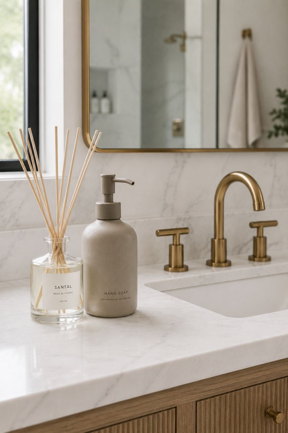 reed diffuser bathroom counter decor idea