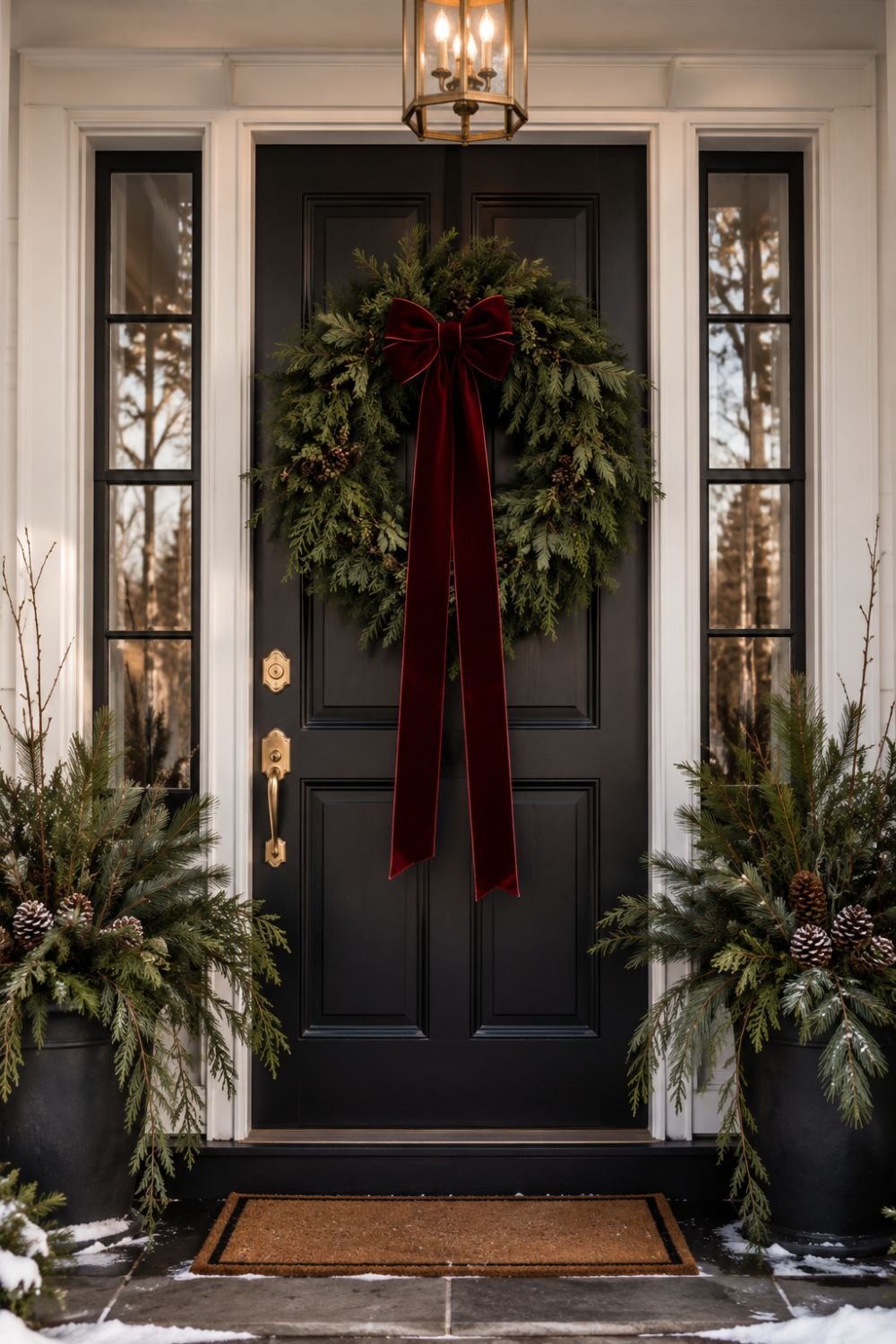 ribbon accent christmas entryway decor idea