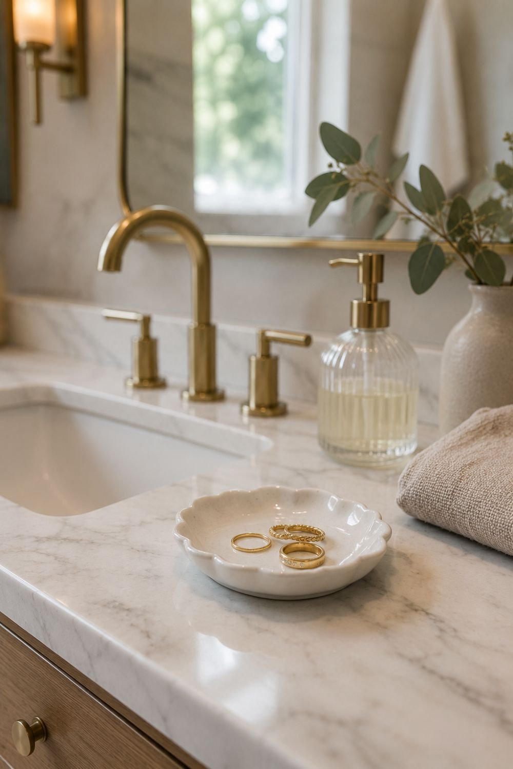 ring dish bathroom counter decor idea