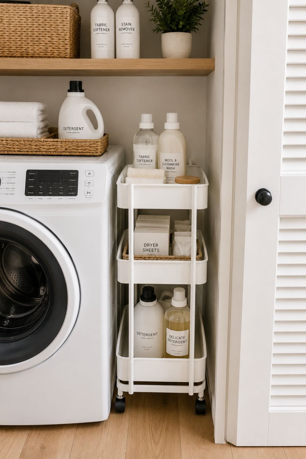 rolling cart tiny laundry closet idea