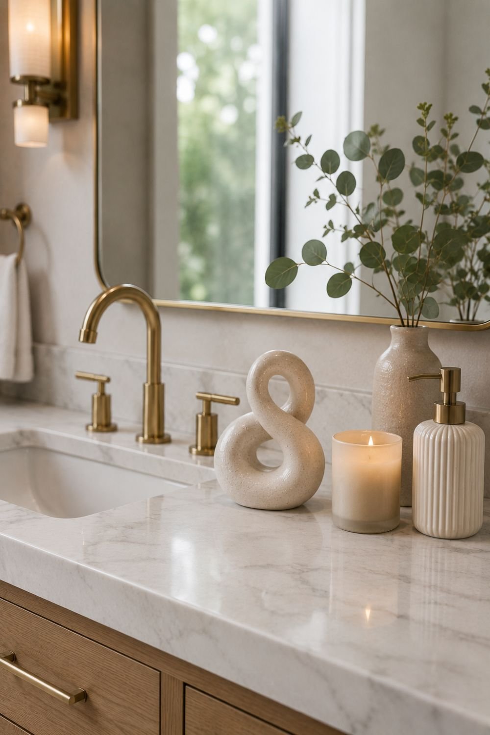 sculptural object bathroom counter decor idea