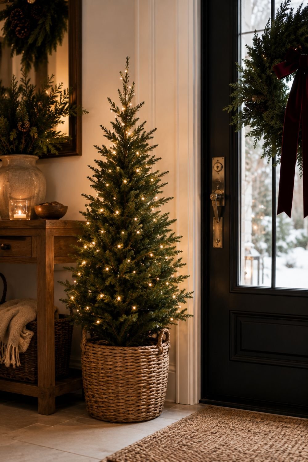 small tree christmas entryway decor idea
