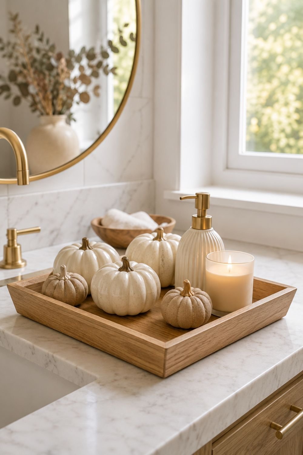 tray pumpkins bathroom decor idea