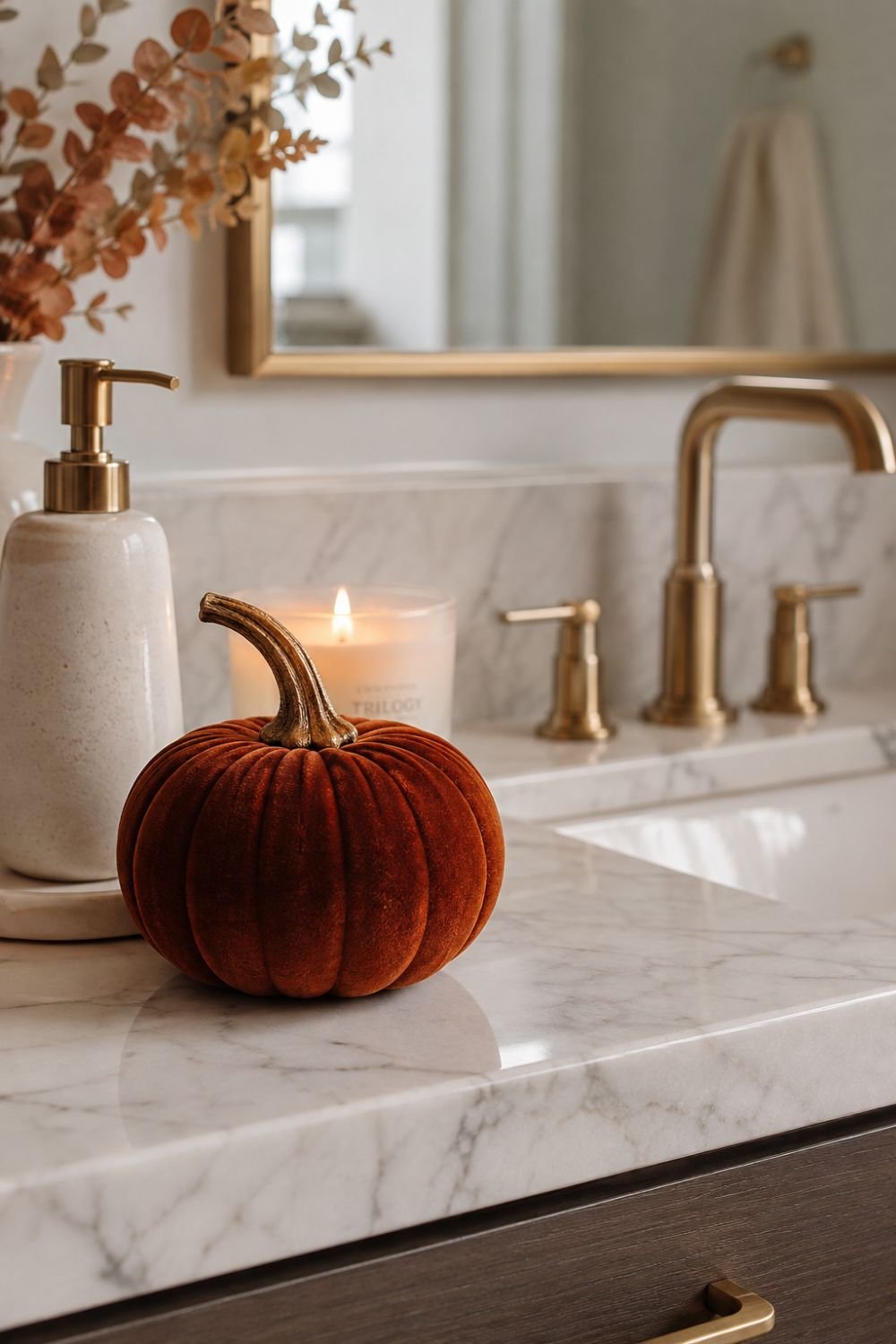 velvet pumpkin bathroom decor idea