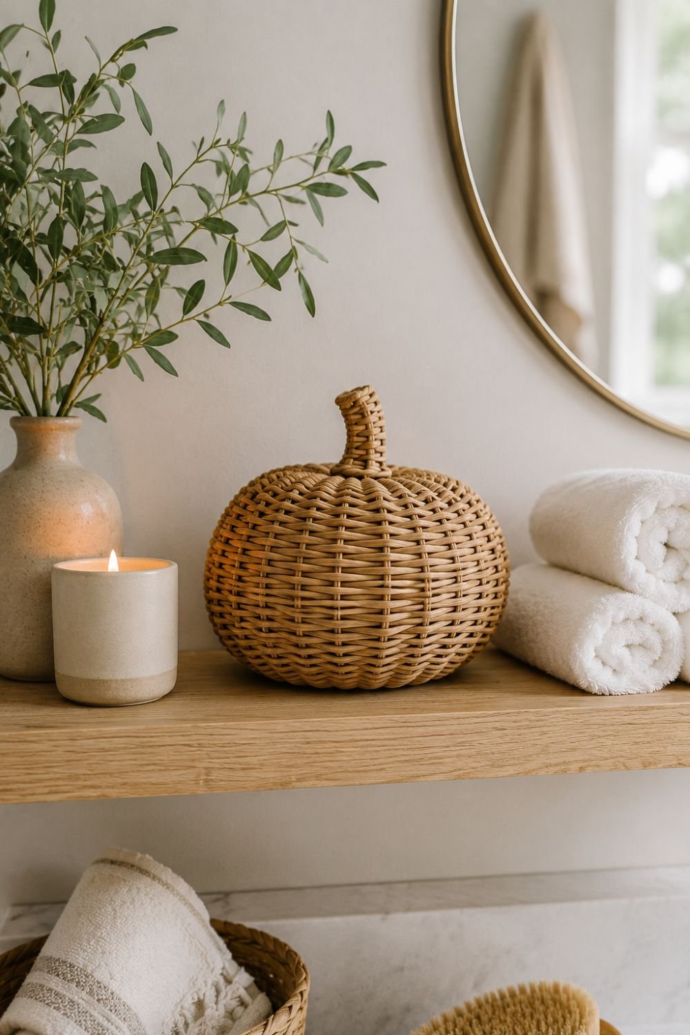 woven pumpkin bathroom decor idea