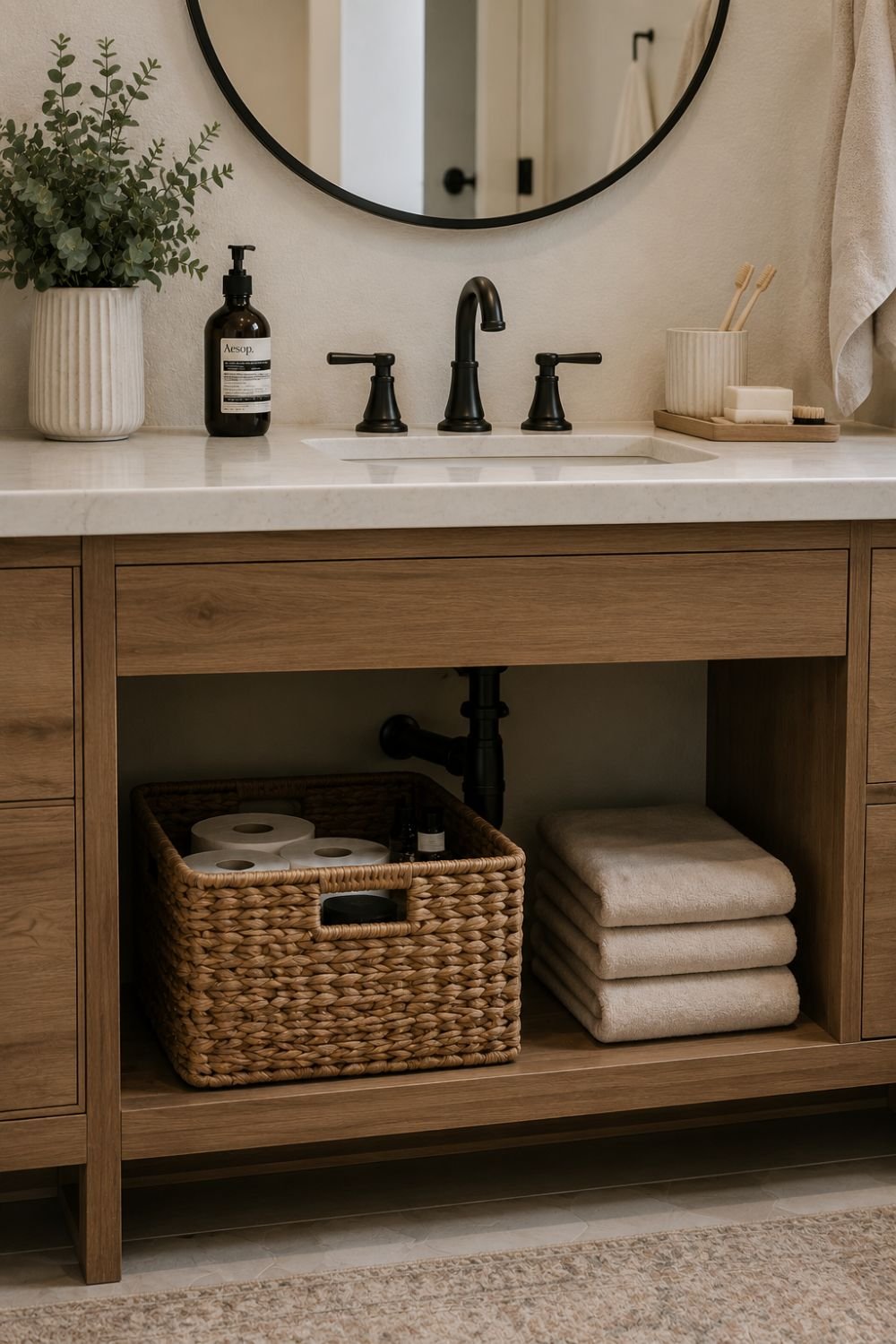 woven storage basket guest bathroom