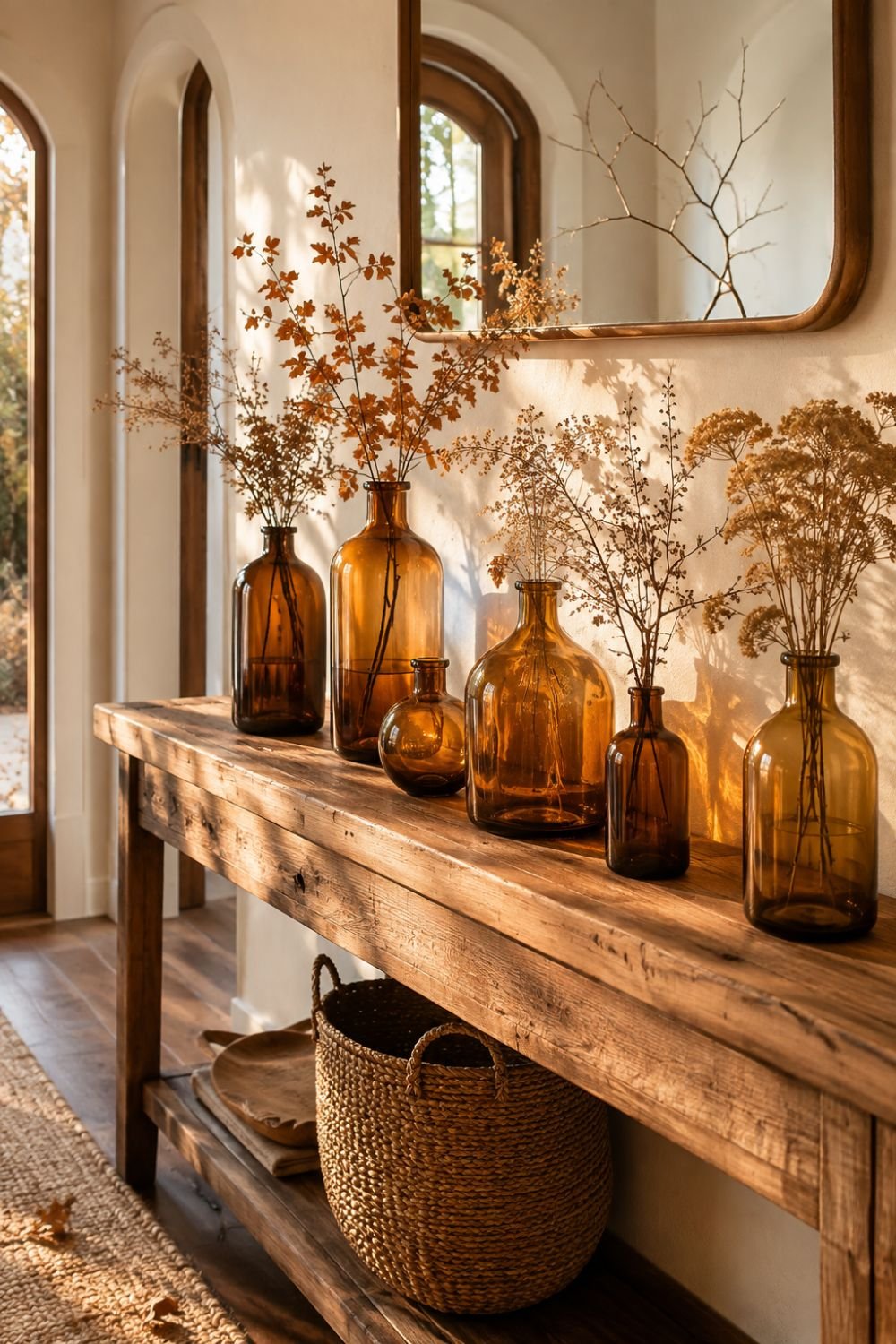  amber glass no-pumpkin fall entryway idea