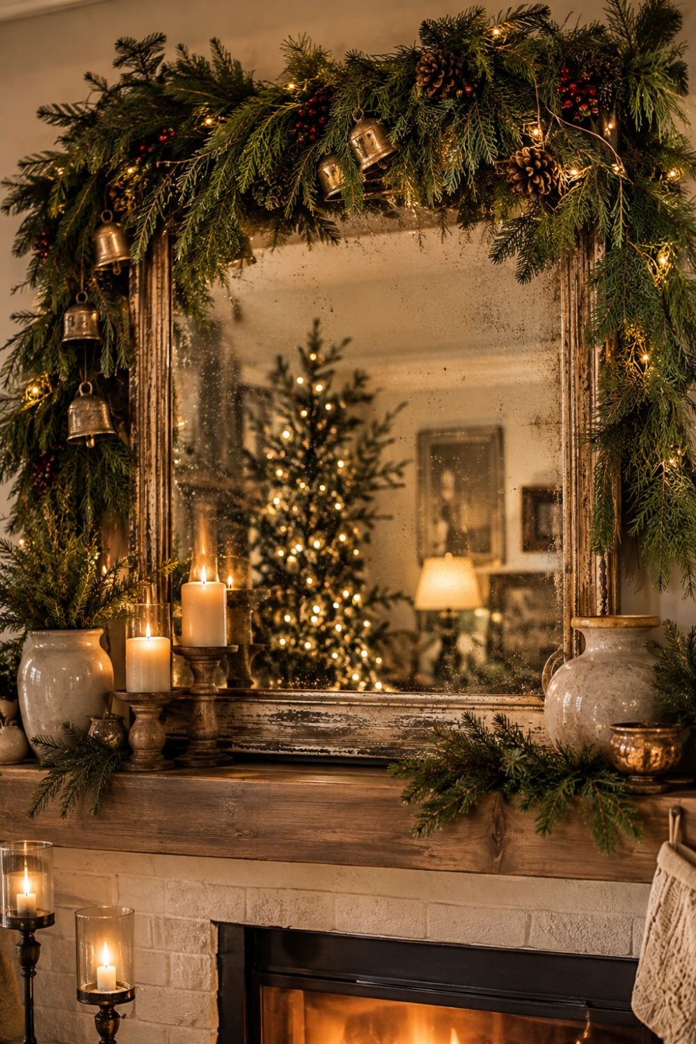 antique mirror farmhouse christmas decor idea
