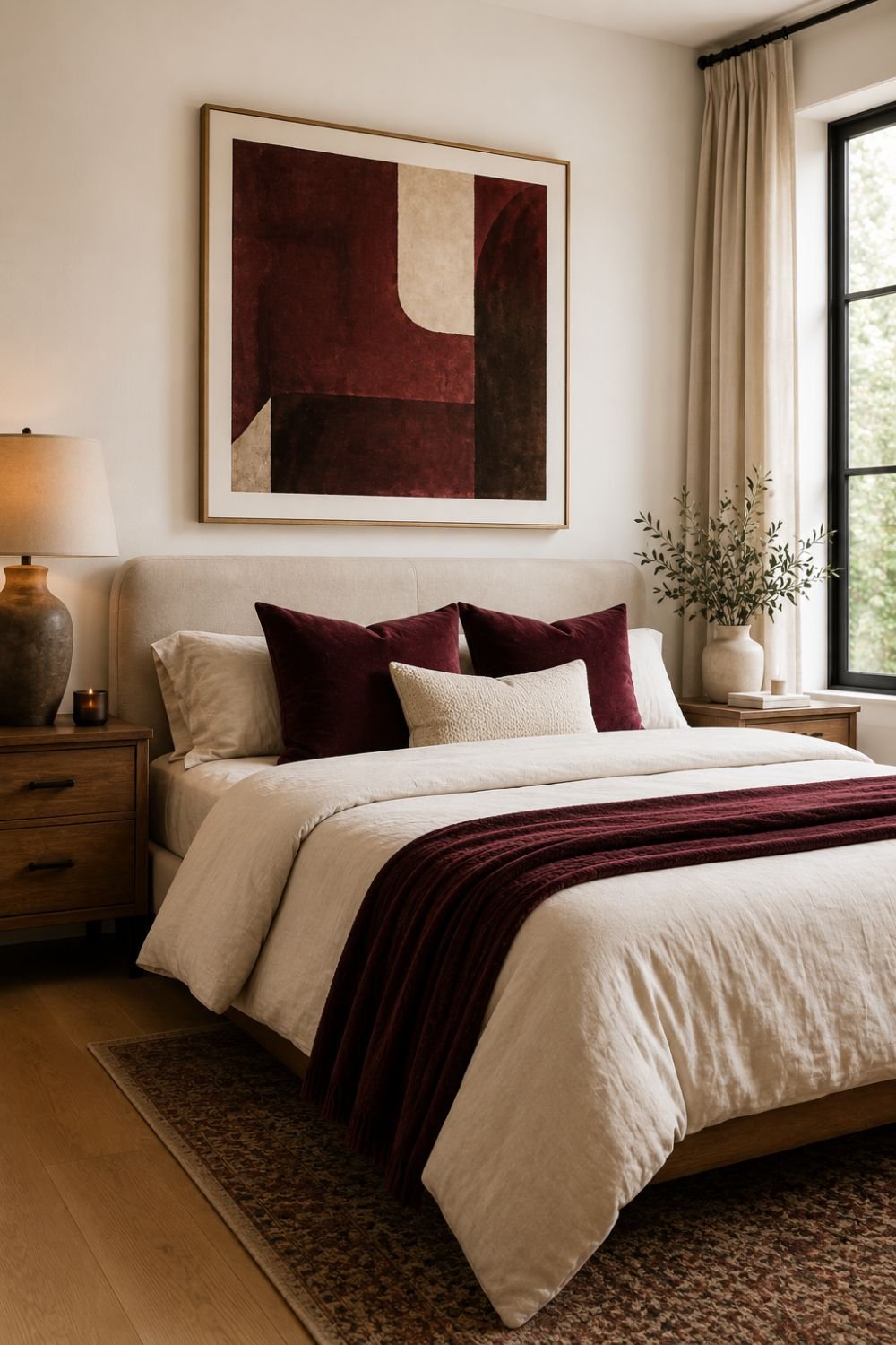 artwork burgundy bedroom decor idea