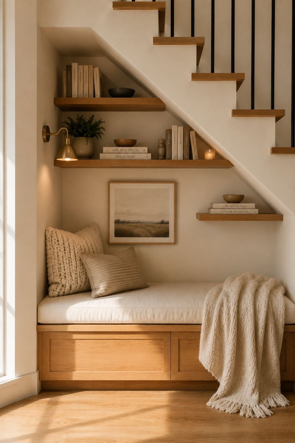 artwork under stairs nook idea