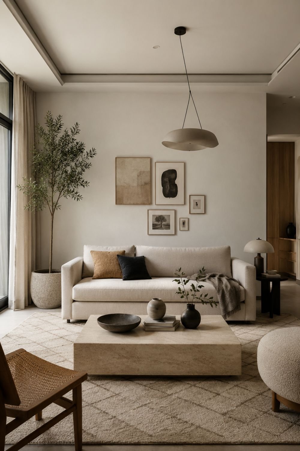 asymmetric details square room furniture layout idea