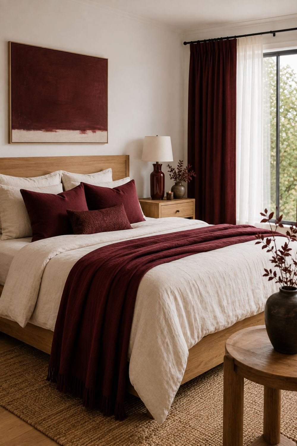 balanced burgundy bedroom decor idea full room