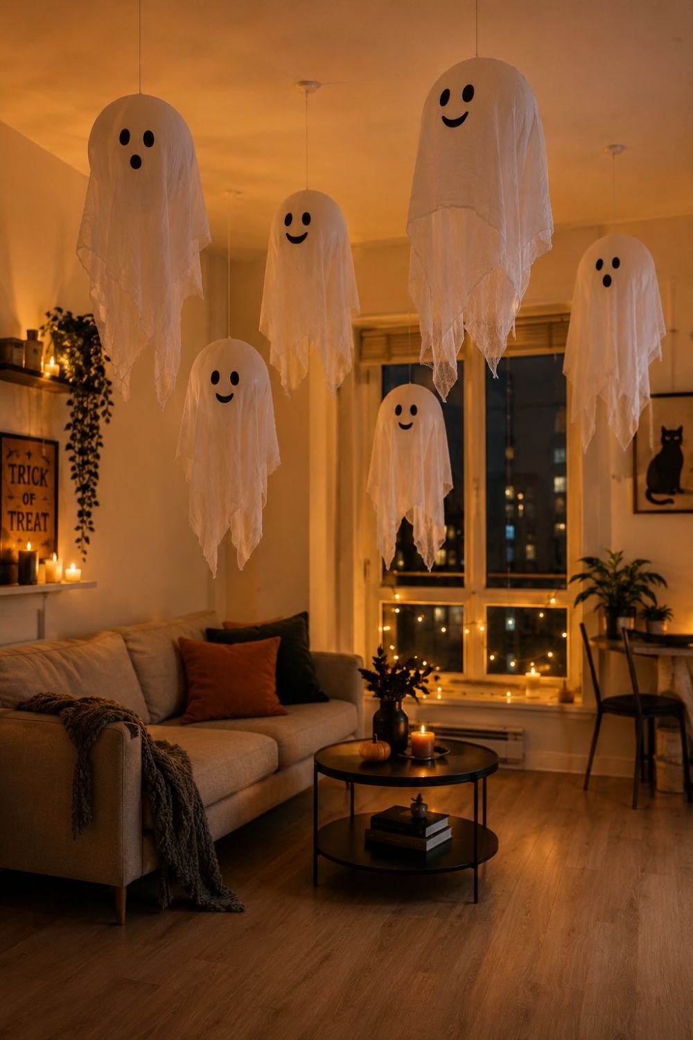 balloon ghosts small apartment halloween decor idea