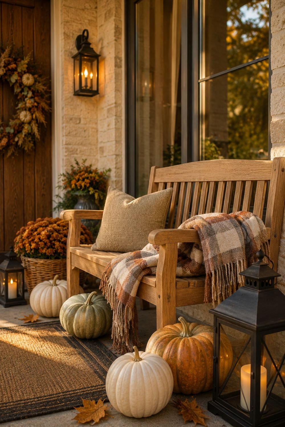 bench fall porch decor idea