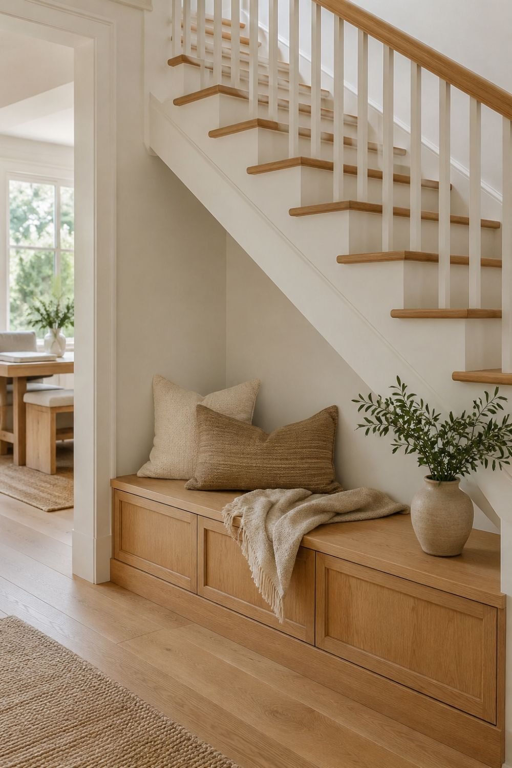 bench seat under stairs nook idea