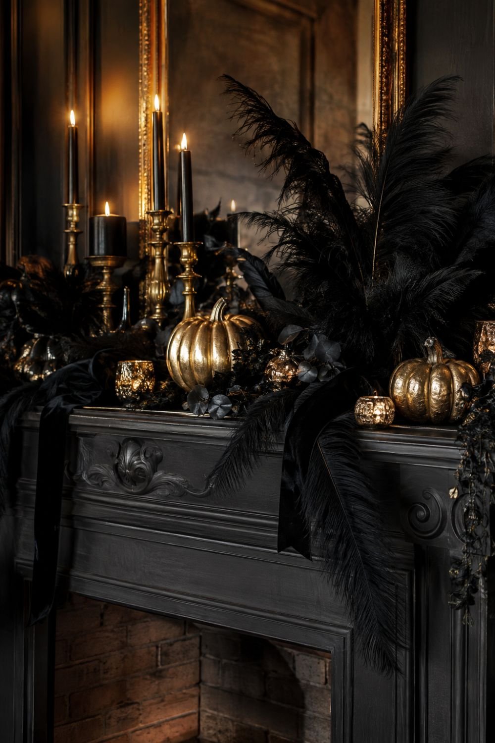 black feathers halloween decor idea