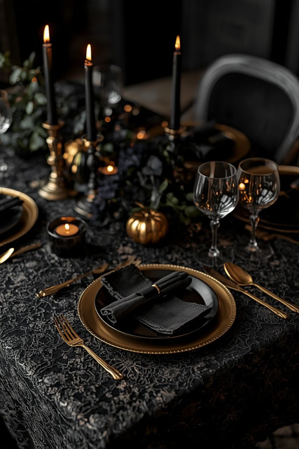 black lace tablecloth halloween decor idea