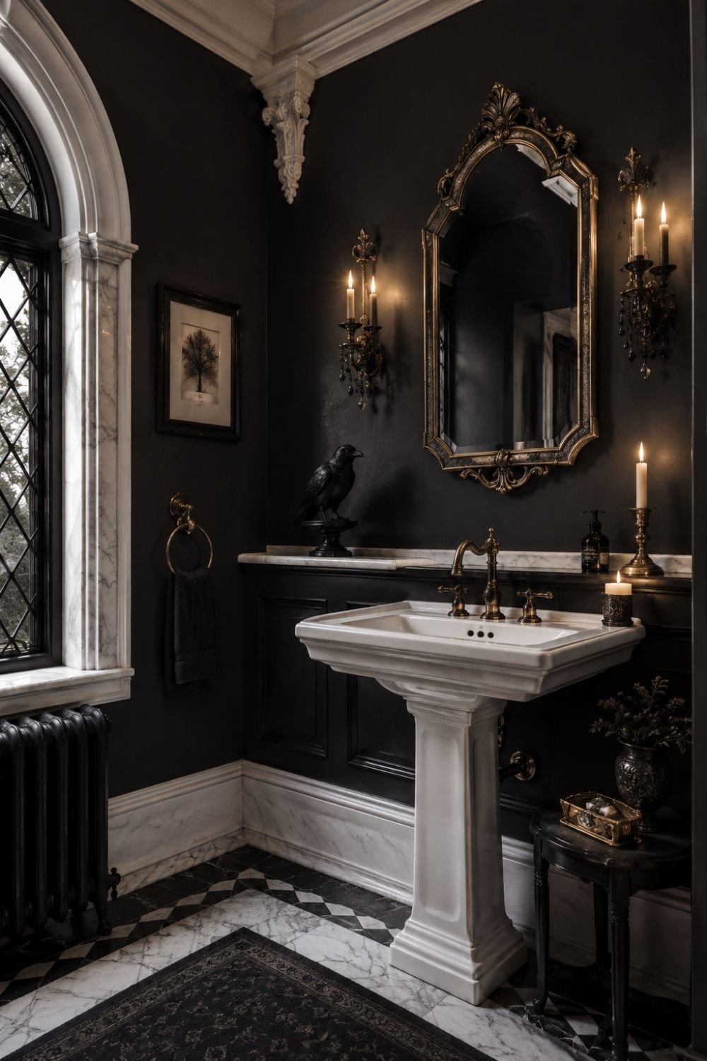 black walls gothic halloween bathroom decor idea