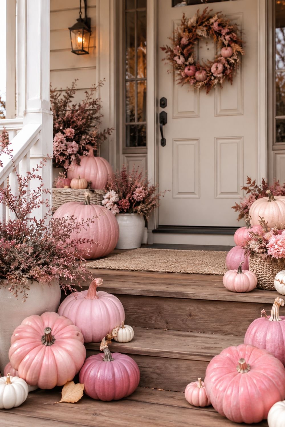 blush pumpkins pastel pink halloween decor idea