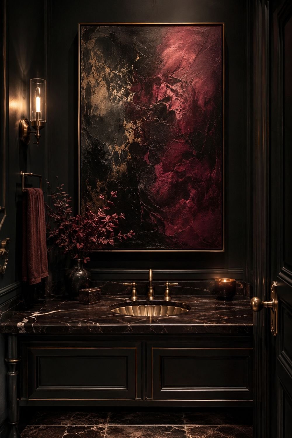 bold art halloween powder room idea