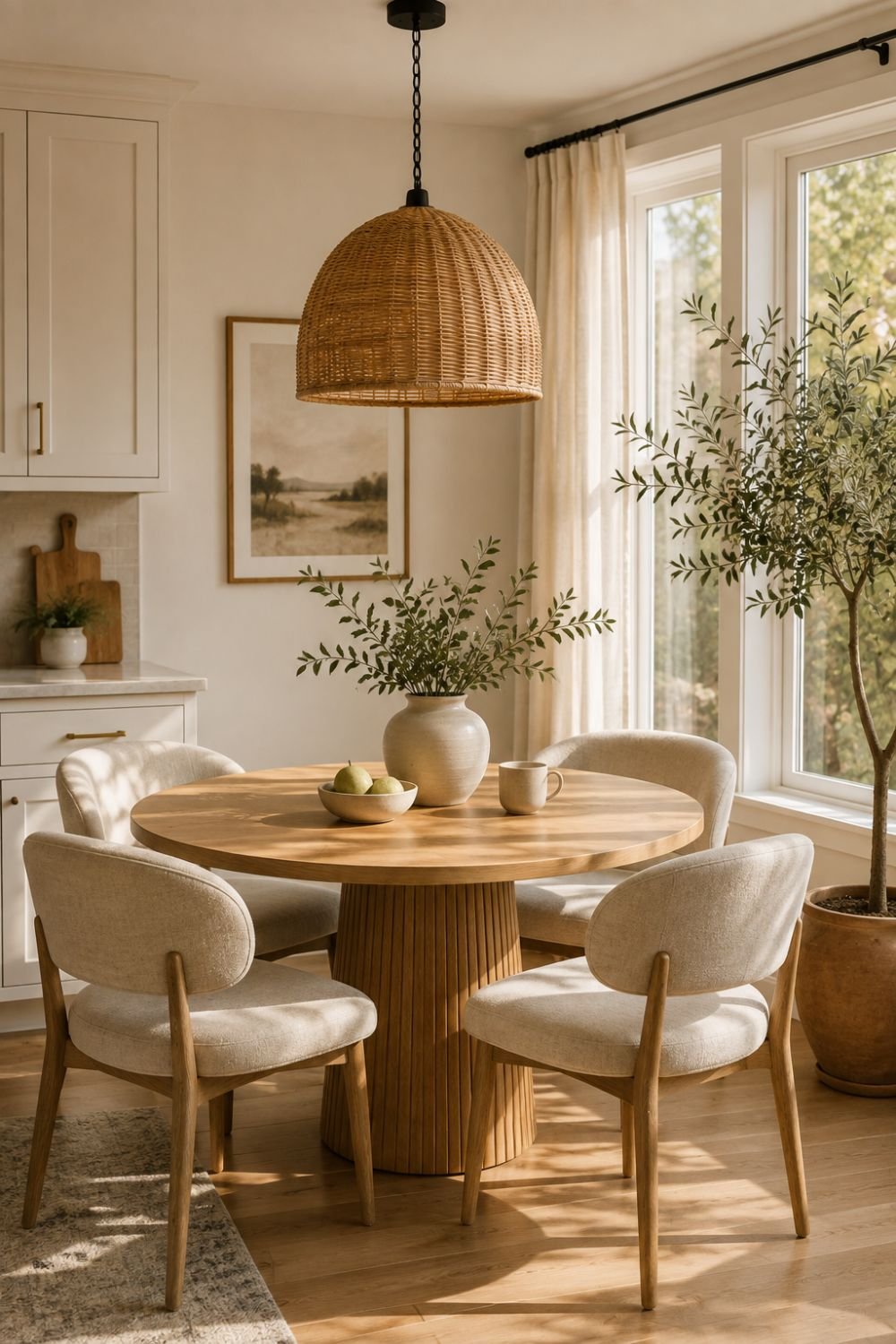 breakfast nook woven pendant idea