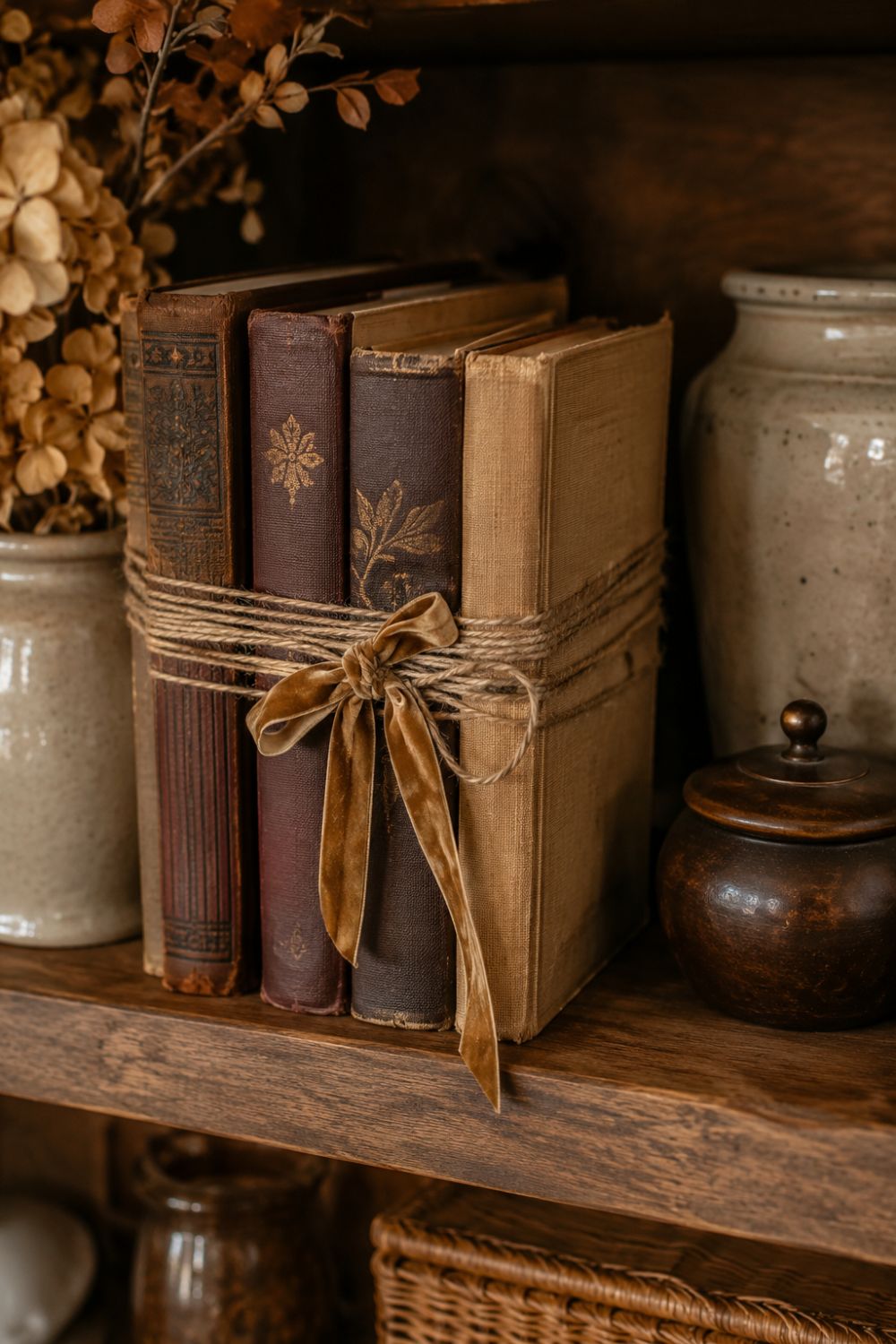  bundled books fall shelf styling idea
